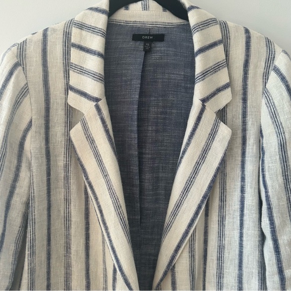 DREW Anthropologie Rikki Striped White & Blue Linen Blazer Women’s Size XS - Picture 7 of 12